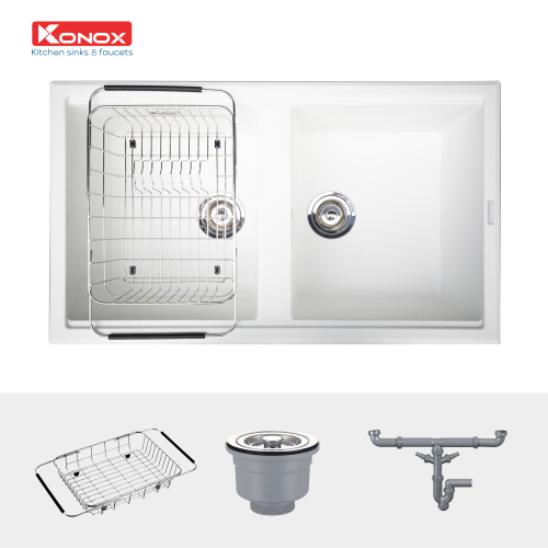 Chậu rửa chén đá Konox Phoenix 860 White Silver 2 hố